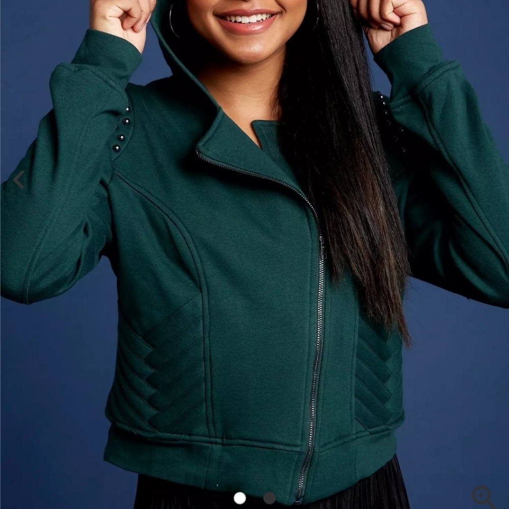 Her Universe Dark Teal Zip-Up Hoodie with Stud Accents